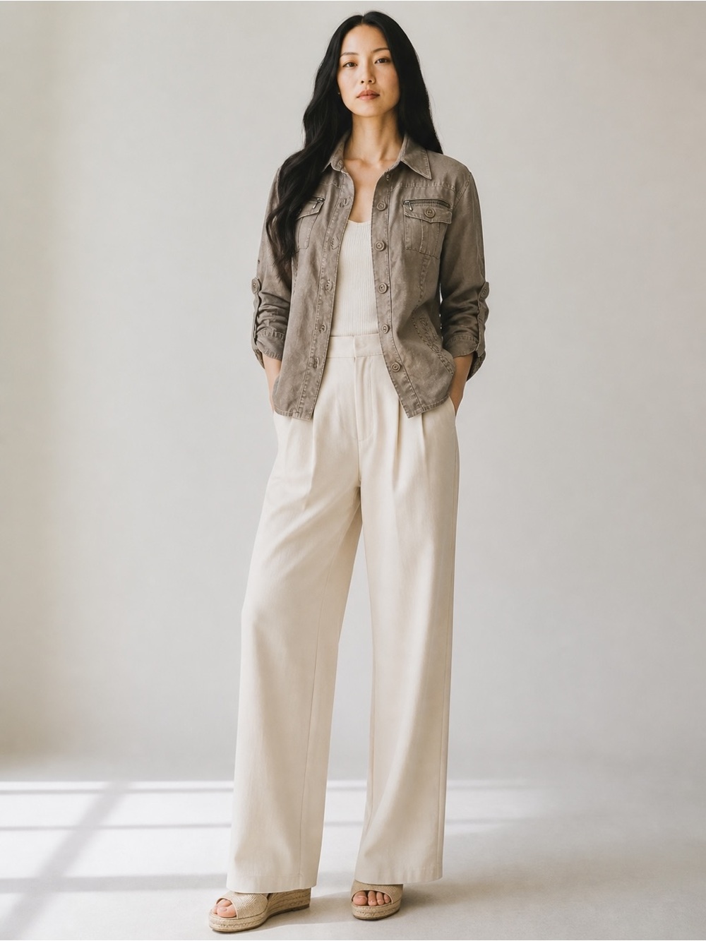 CAbi Taupe Utility Button-Front Jacket